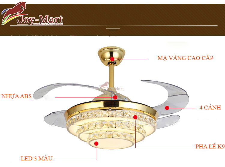 quạt trần đèn giá rẻ trang trí phòng khách tại joymart mqt5049