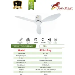 Quạt trần 3 cánh không đèn QT418 trắng